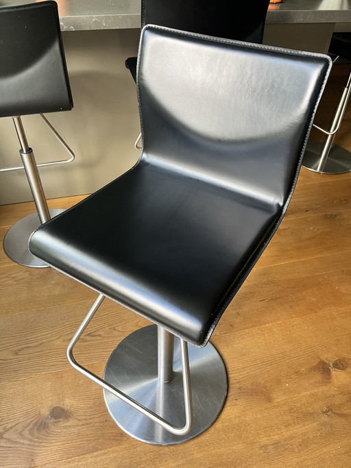 4x Cattelan Italia zwarte lederen barkrukken