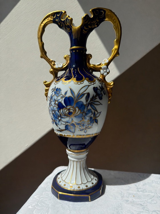 Royal Dux Porcelain Vase Cobalt Blue Gold - Czechoslovakia (photo 9 of 9)
