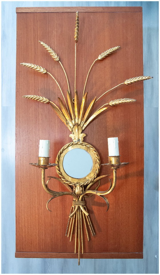 Superb pair of 1950s gilt metal Wall lights. (photo 5 of 8)