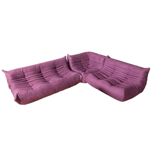 Togo vintage living room set in purple microfiber by Michel Ducaroy for Ligne Roset, France 1970