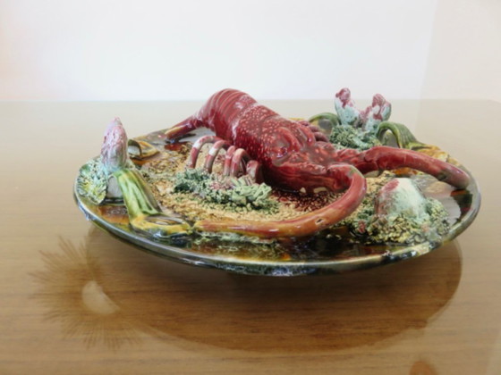 Image 1 of Antiek majolica "kreeft" wandbord, Caldas de Rainha, Palissy, jaren 30