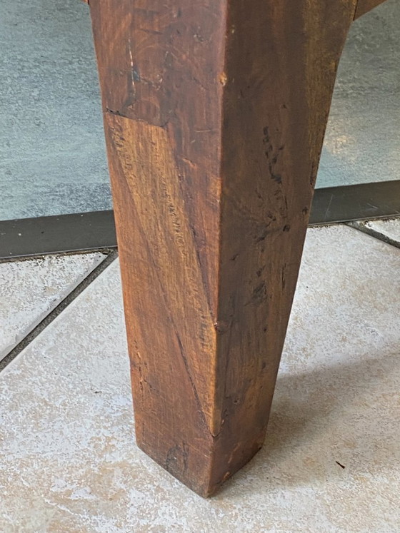 Image 1 of Rustic farmhouse coffee table in solid wood with 2 drawers, circa 1930