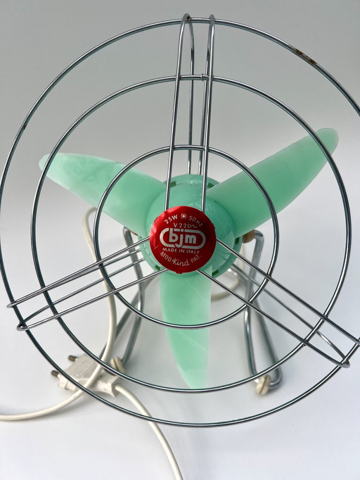Italienischer Vintage Tischventilator „bjm“ – Mintgrün – 1950er/1960er Jahre