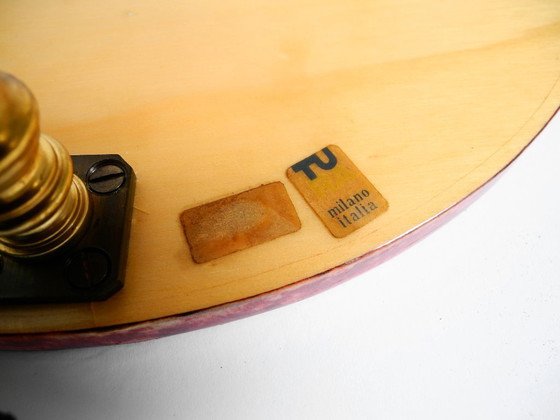 Image 1 of Round, small 1960s Aldo Tura serving or bar trolley in red goatskin leather | Made in Italy