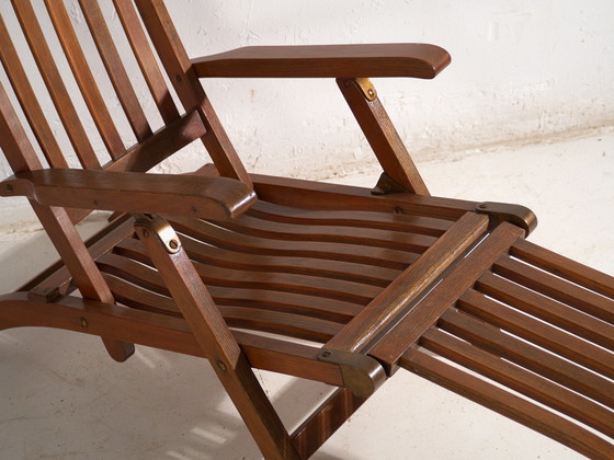 Antique Oak Deck Chair (Steamer Chair), Europe, circa 1920, Chaise longue, Brass, Brown, Rustic (photo 8 of 15)