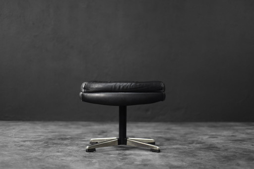 Pouf rectangulaire vintage en cuir noir, style scandinave moderne du milieu du XXe siècle, années 1970