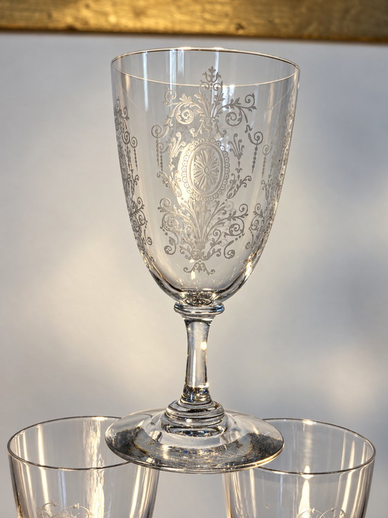 6 Baccarat Glasses Funnel Shaped Late 19th - Early 20th Century – Glass & Decanter, Crystal (photo 8 of 11)