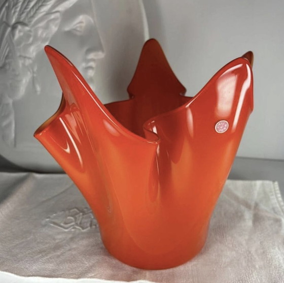 Image 1 of Murano Orange Large Handkerchief Vase