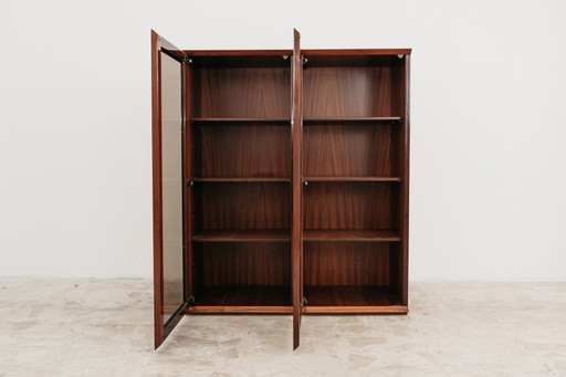 Showcase In Monumental Rosewood Zebrawood Lacquered Mid-Century Design 1970