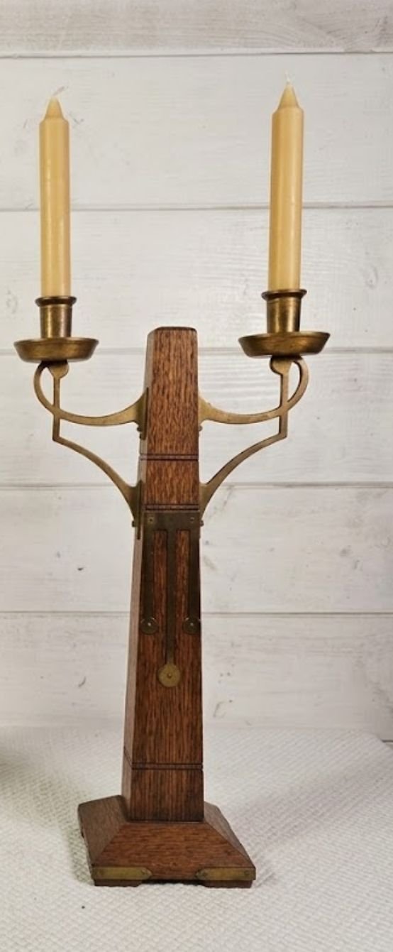 Rare Pair of Art Deco / Amsterdam School Candle holders, Amsterdamse School Kandelaars, Wood, Brass, Brown (photo 7 of 15)