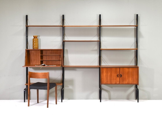 Louis Van Teeffelen Wandregal aus Teak und Messing für WEBE, Niederlande – um 1950 – Wandschrank, Wood (photo 10 of 10)