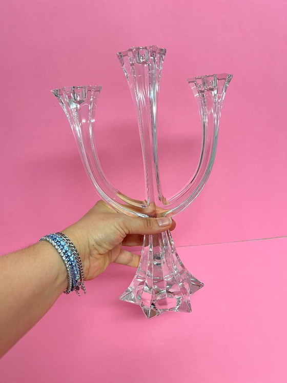 Image 1 of Candelabro vintage Villeroy & Boch a 3 bracci in cristallo al piombo Lucca, stile metà secolo.