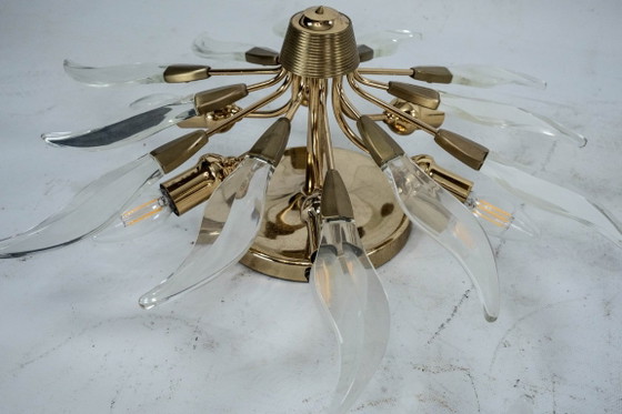 Set of three ceiling lamps in brass and crystal. Italy 1970s, Ceiling lights, Gold (photo 14 of 17)
