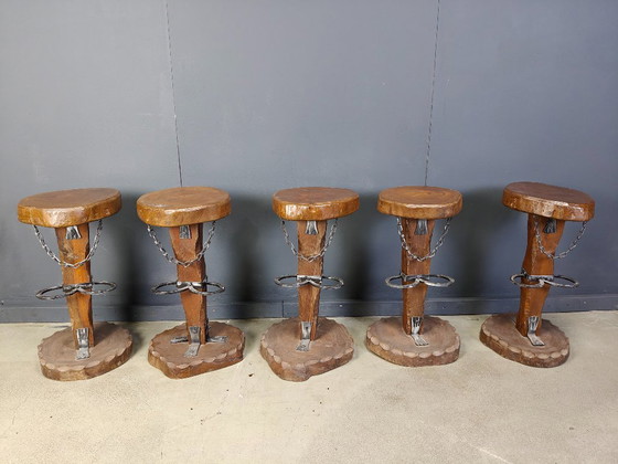 Image 1 of Vintage brutalist bar stools, set of 5 - 1960s