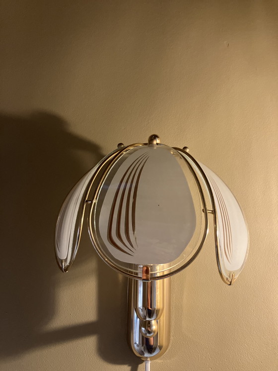 Image 1 of Hollywood Regency wandlampje messing glas wandlamp 