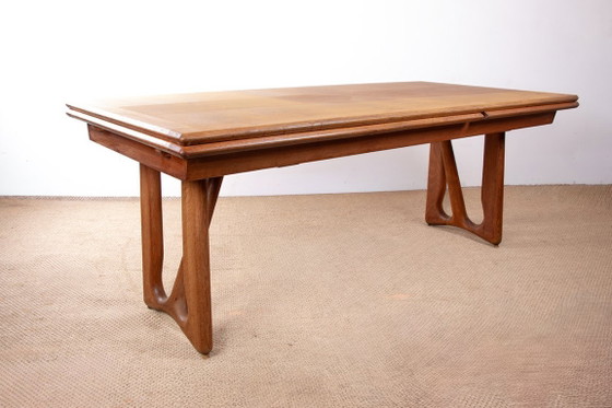 Image 1 of Très grande table de repas extensible, 320 cm, en chêne par Guillerme et Chambron pour Votre Maison 1960.