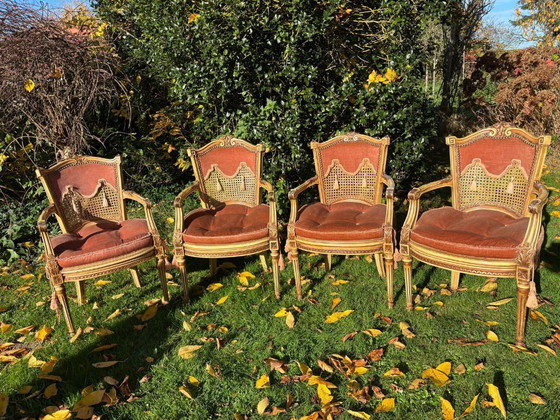 Image 1 of French writing desk with 4 chairs. Beautiful and decorative.