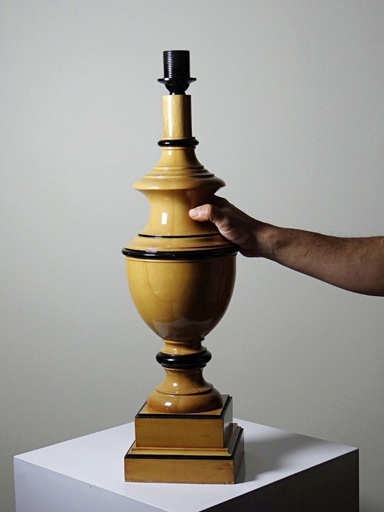 Image 1 of Large Le Dauphin "Verdennes" lamp, turned wood, vintage 1970s