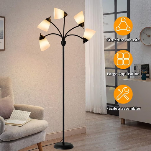 Black Floor Lamp with 5 Adjustable Lights – 161 cm