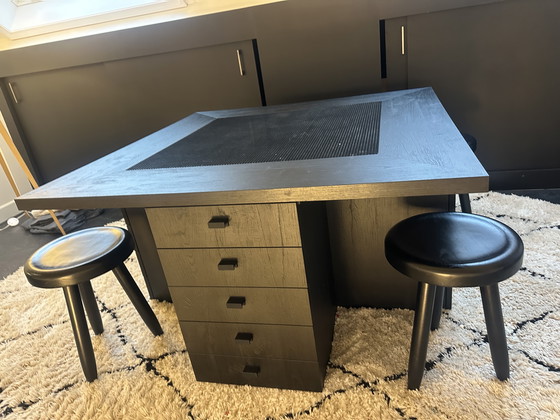 Image 1 of Mesa de juego LEGO de madera maciza a medida 120x120 + 4 taburetes Eichholtz