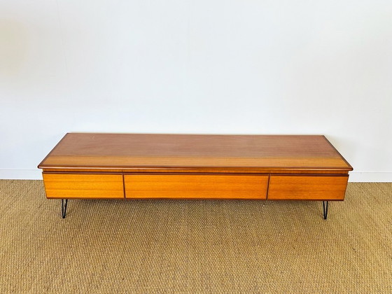 Image 1 of Low Scandinavian teak sideboard with hairpin legs, 1960