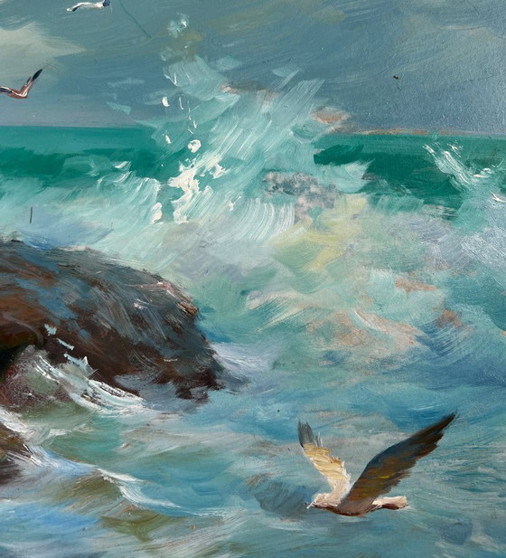 Image 1 of Original Oil Painting Sea Waves Landscape Song of the waves and wind