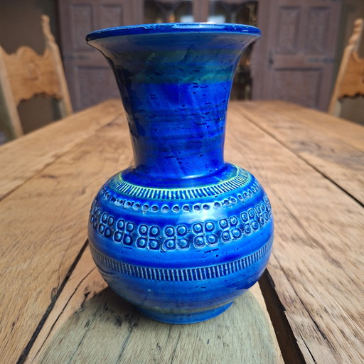 Blaue Vase von Bitossi Ceramiche Aldo Londi Rimini