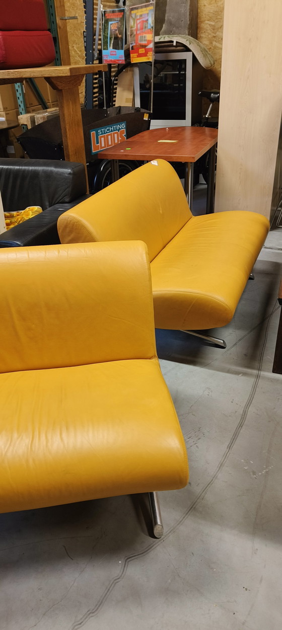 Image 1 of 2 rare yellow leather Rene Holten "Tara" chairs for Artifort, 1980s design vintage