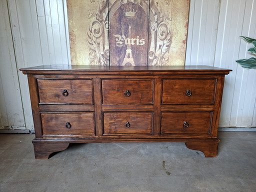 Antieke teakhouten ladekast, tv-meubel, wandmeubel, dressoir afm: 156x45cm en 75cm hoog.
