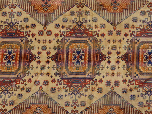 Tapis Kazak 180x150 cm vintage fait main motifs orientaux ocre et bordeaux
