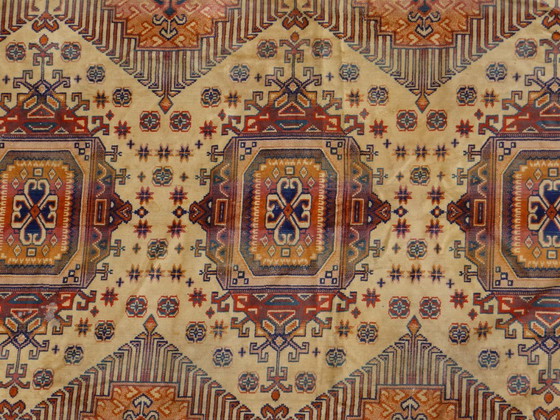 Image 1 of Kazak rug 180x150 cm vintage handmade oriental patterns ochre and burgundy