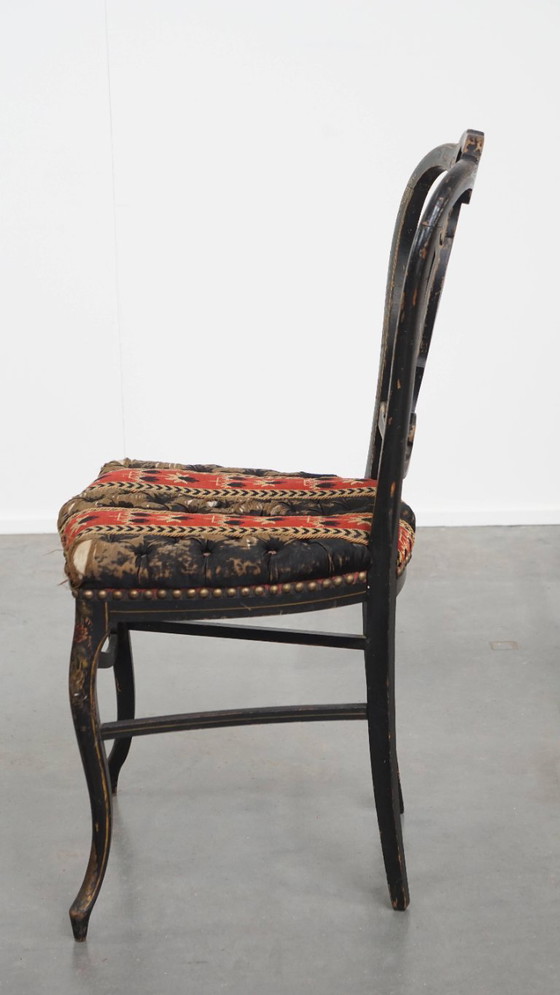 Image 1 of Antiek Frans Napoleon 3 stoeltje ingelegd met parelmoer