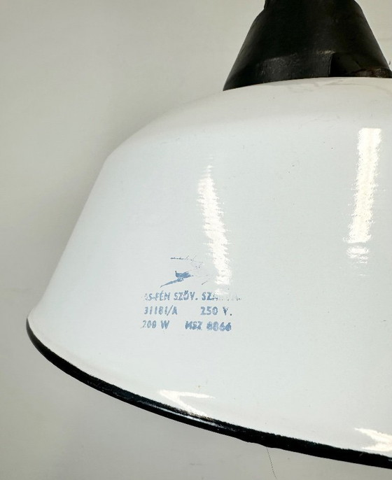 Image 1 of White Enamel and Cast Iron Industrial Pendant Light , 1960s