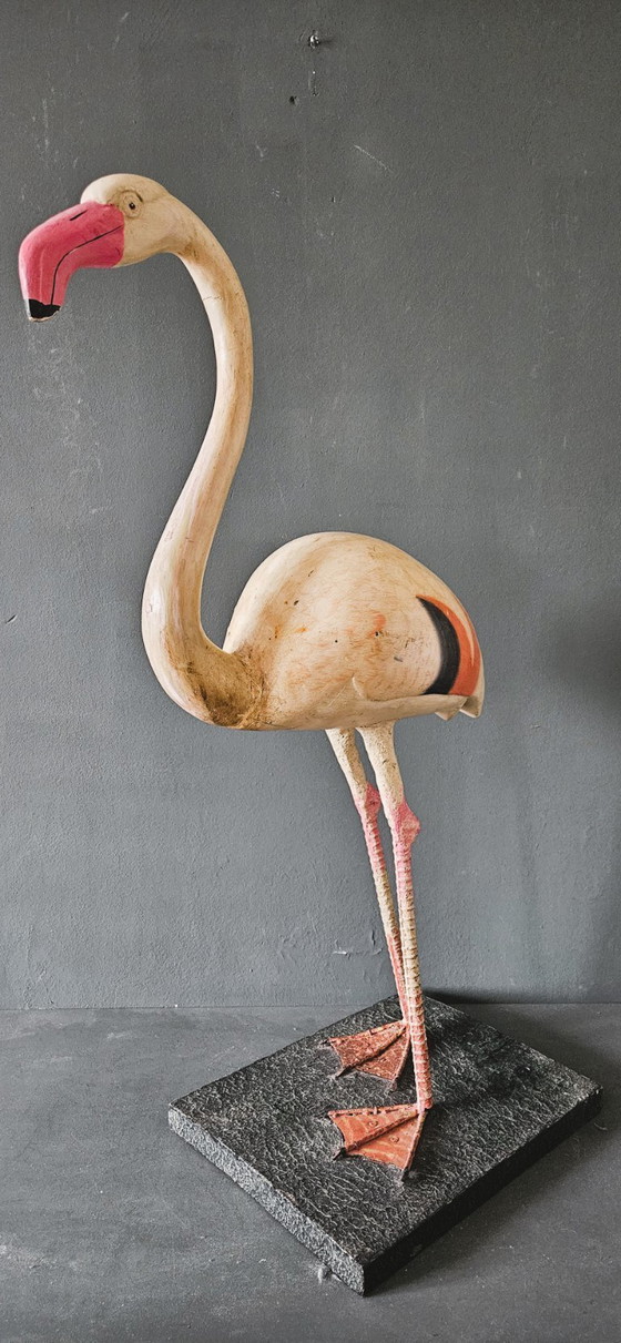 Image 1 of A wooden flamingo, decorative object mid-20th century,