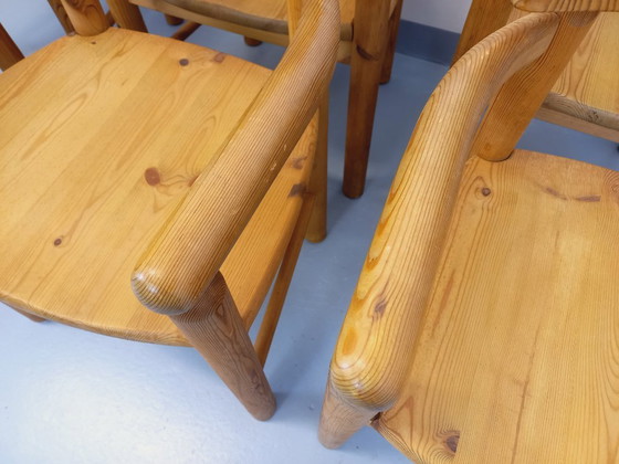 Image 1 of Set van 6 vintage Scandinavische Rainer Daumiller fauteuils van grenenhout uit de jaren 70.