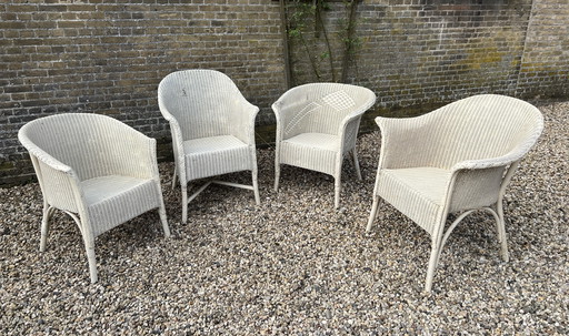 4 Brocante Lloyd Loom Stoeltjes