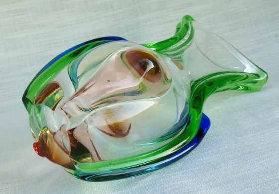 Image 1 of Vintage František Zemek Rhapsody Bohemian Crystal Vase, Czech Sommerso Art Glass, Original Label, Mid-Century Design