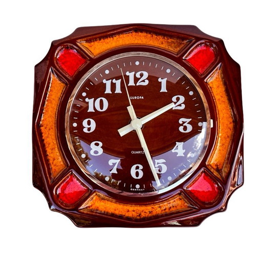 Kitchen Wall Clock Europe, Germany, 1970s. Vintage Retro Ceramic Frame