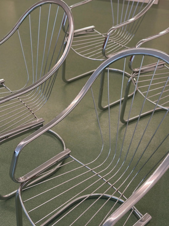 Set of Four Chrome Cantilever Dining Chairs, 1970’s (photo 4 of 6)