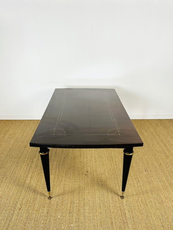 Image 1 of Art Deco modernistische uitschuifbare eettafel van Maccassar ebbenhout, 1950