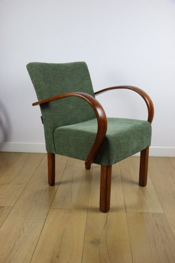 Image 1 of Bent vintage Art Deco loft armchair olive green