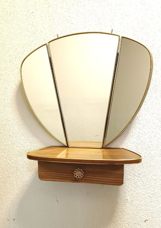 Image 1 of Fifties hooded mirror with side leaves