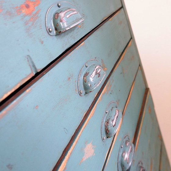 Image 1 of Industrieller Kiefernholz-Werkstattschrank mit 12 Schubladen, um 1940