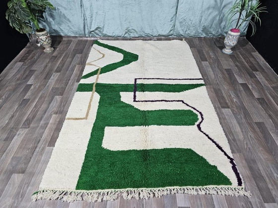 Image 1 of Alfombra hecha a mano de pura lana verde de 150/250 cm.