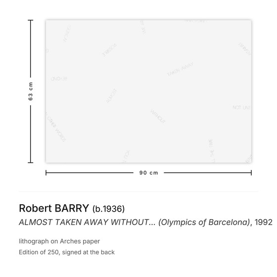 Robert Barry signierte Lithografie: Fast ohne Weiteres weggenommen... (Olympische Spiele von Barcelona) (photo 3 of 5)