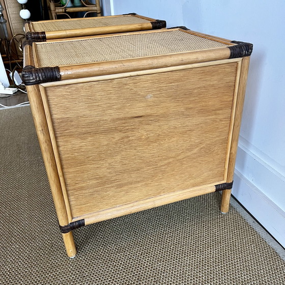 Image 1 of 2 Rattan Bamboo Nightstands Vintage