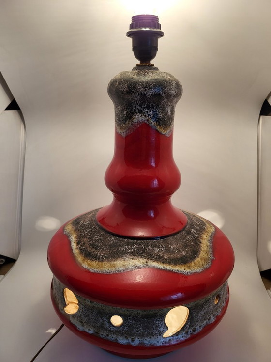 Image 1 of Lampada da terra vintage in ceramica della Germania Ovest, rossa, a doppia illuminazione, anni '70.