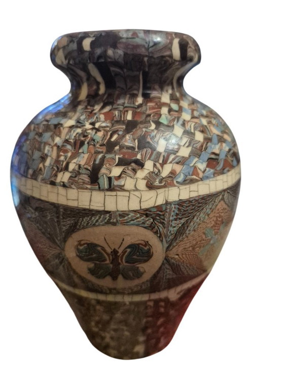 Multicolor vase with butterfly motif, jean germino vallauris, Other, Multi Color, Modern (photo 3 of 15)