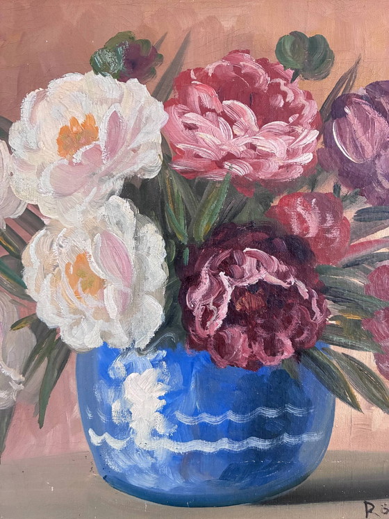 Image 1 of Vintage original floral oil painting, Signed flower art