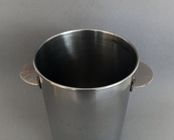 Image 1 of Brutalistische/modernistische stalen ijsemmer met koperen handvatten, circa 1970